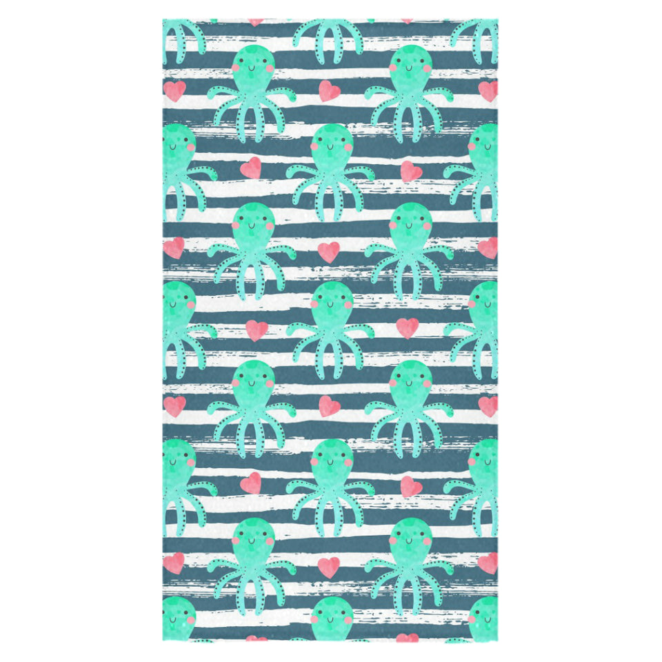 Cute octopuses heart striped background Bath Towel