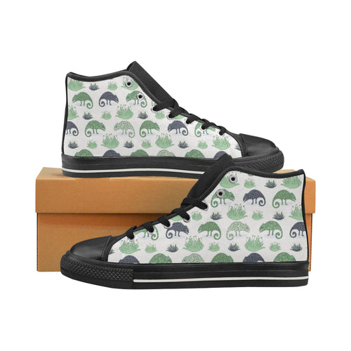 Chameleon lizard succulent plant pattern Men's High Top Canvas Shoes Black