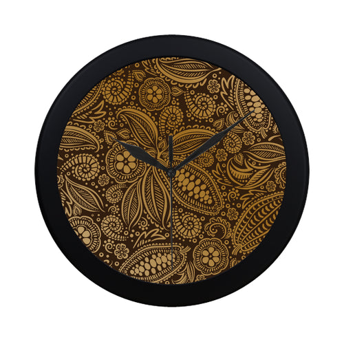 cacao beans tribal polynesian pattern background Elegant Black Wall Clock