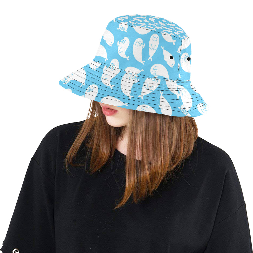 Cute white sea lion seals pattern Unisex Bucket Hat