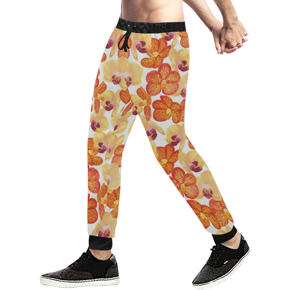 Orange yellow orchid flower pattern background Unisex Casual Sweatpants