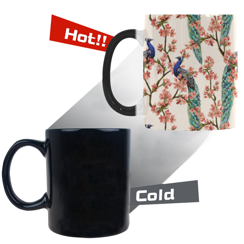 Peacock tropical flower pattern Morphing Mug Heat Changing Mug