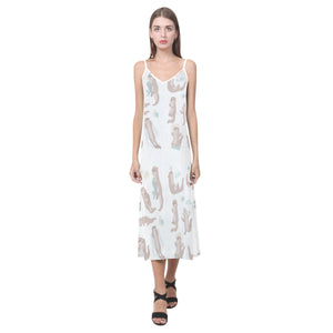 Cute sea otters pattern V-Neck Open Fork Long Dress