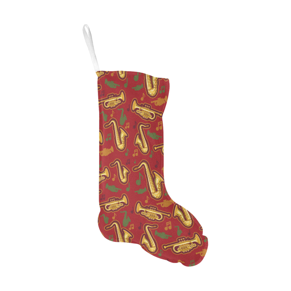 Saxophone cornet pattern red background Christmas Stocking