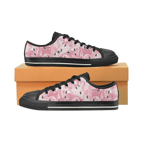 Pink flamingos pattern background Kids' Boys' Girls' Low Top Canvas Shoes Black