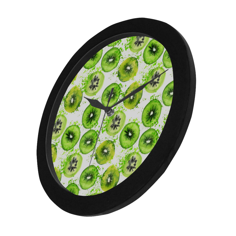 Watercolor kiwi pattern Elegant Black Wall Clock