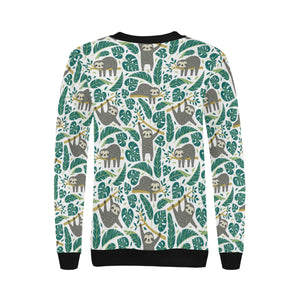 Cute sloths tropical palm leaves white background Women's Crew Neck Sweatshirt