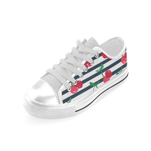 Hand drawn cherry pattern striped background Men's Low Top Shoes White