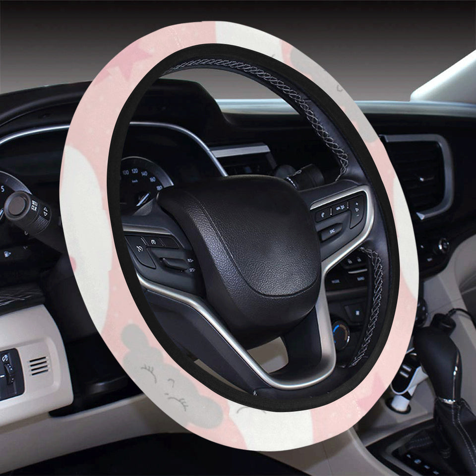 Cute moon cloud star pattern pink dot background Car Steering Wheel Cover