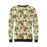 Red apples leaves pattern Women's Crew Neck Sweatshirt