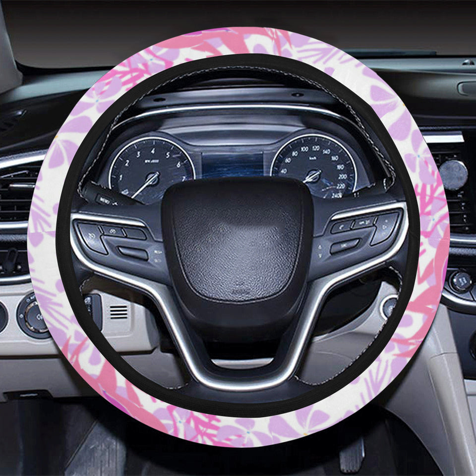 Pink flamingo flower pattern Car Steering Wheel Cover