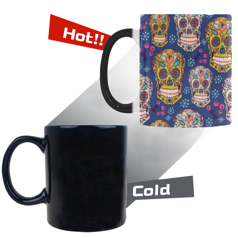 Sugar skull flower pattern Morphing Mug Heat Changing Mug