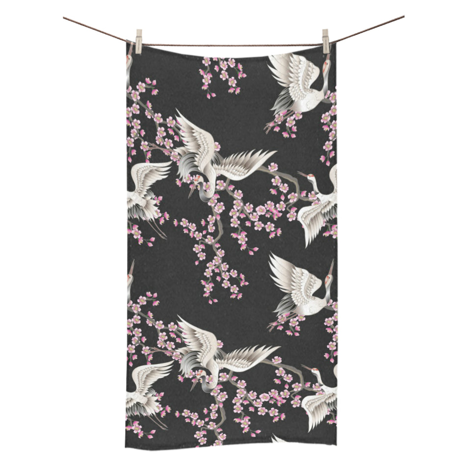 Japanese crane pink sakura pattern Bath Towel