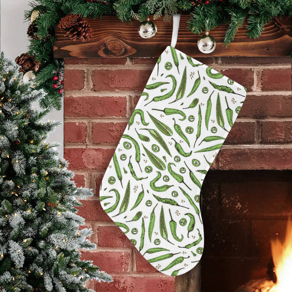 Hand drawn sketch style green Chili peppers patter Christmas Stocking