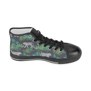 white bengal tigers tropical plant Women's High Top Canvas Shoes Black