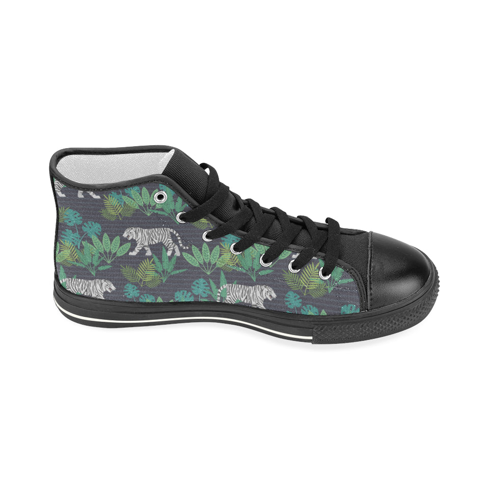 white bengal tigers tropical plant Women's High Top Canvas Shoes Black