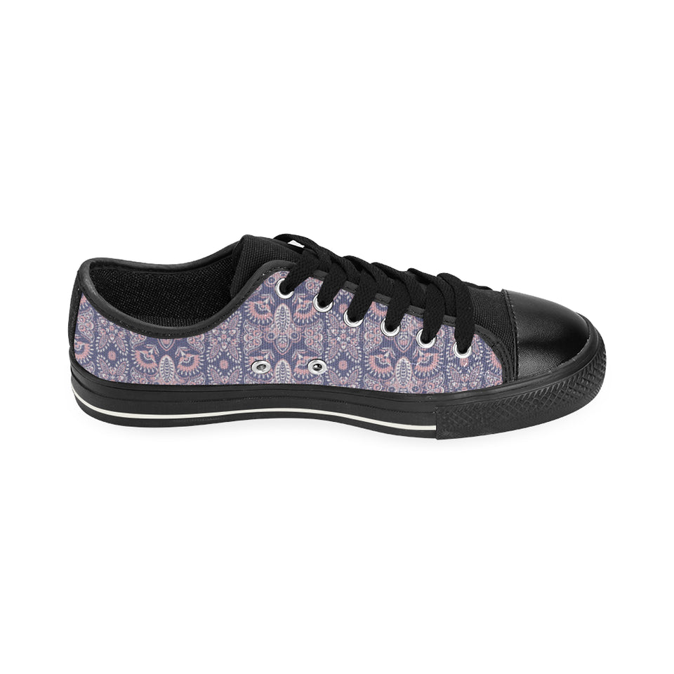 Indian Batik Style pattern Men's Low Top Canvas Shoes Black