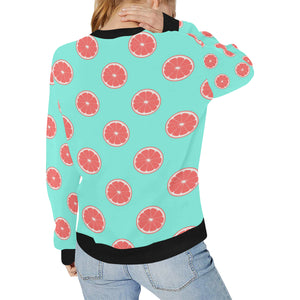 Grapefruit green background Women's Crew Neck Sweatshirt