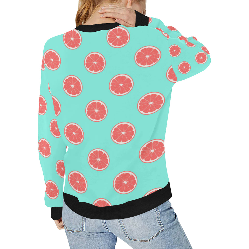 Grapefruit green background Women's Crew Neck Sweatshirt