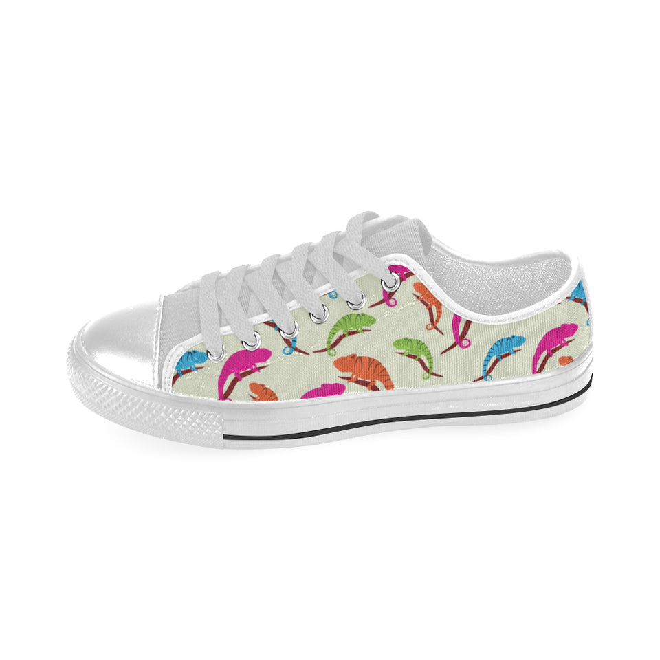 Colorful Chameleon lizard pattern Men's Low Top Shoes White
