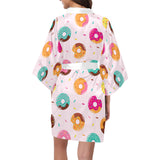 Donut pattern glaze pink background Women's Short Kimono Robe