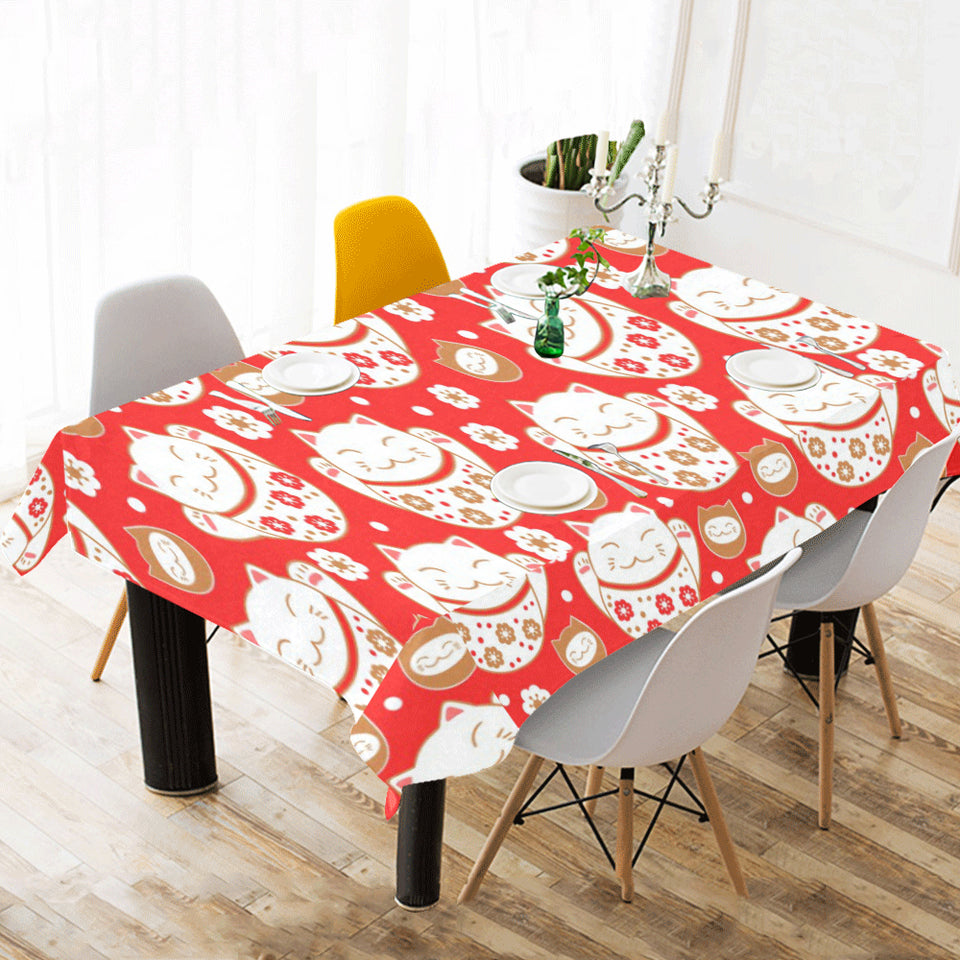 Cute Maneki neko cat red background Tablecloth