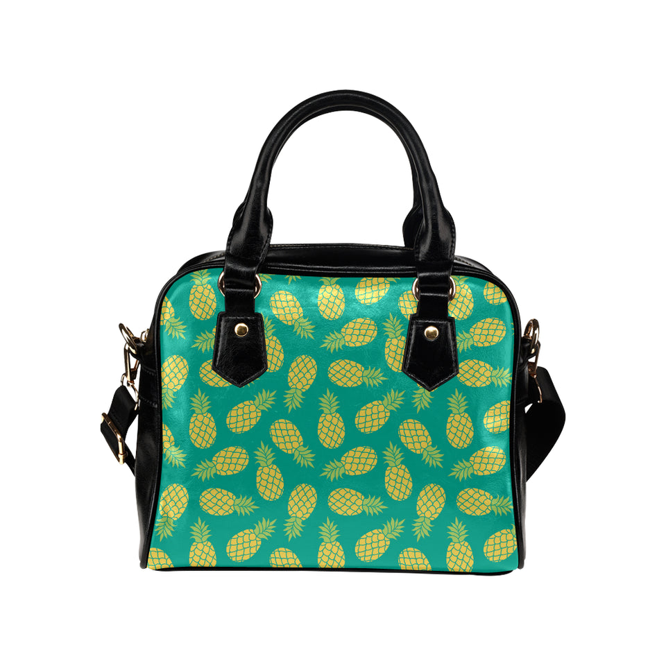 Pineapples pattern green background Shoulder Handbag