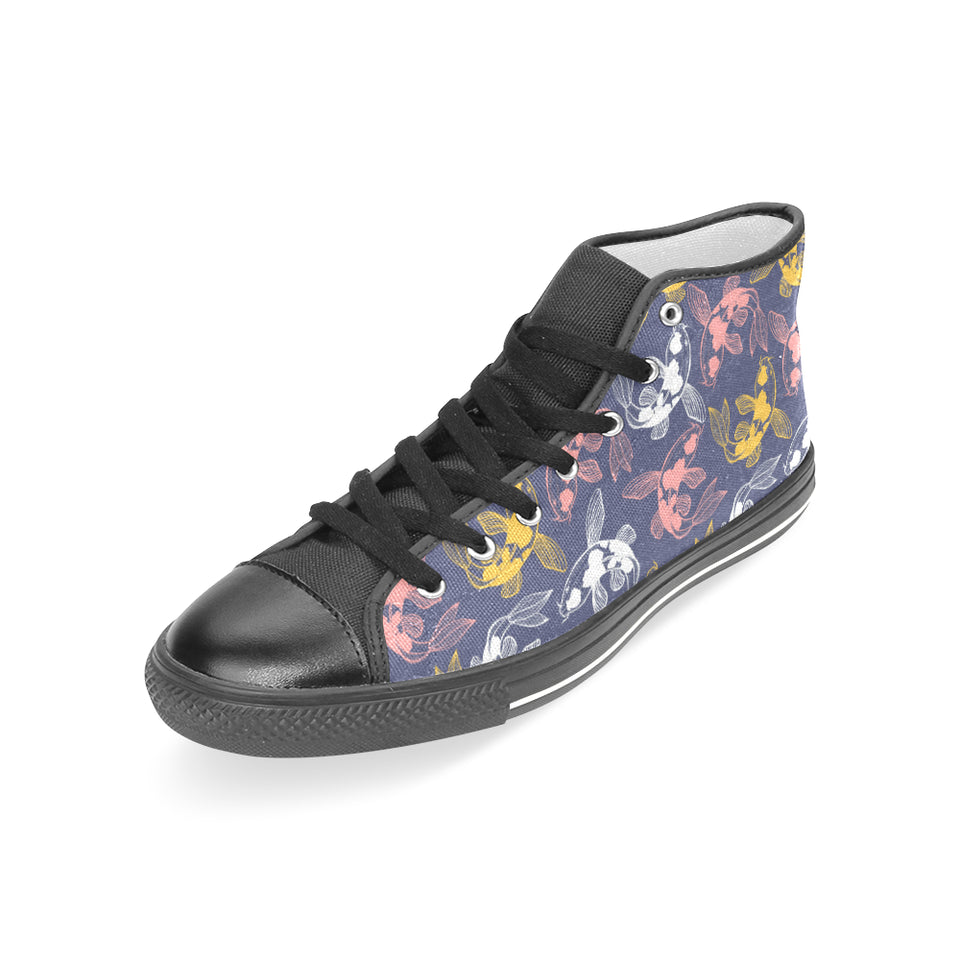 Fancy Carp pattern Women's High Top Canvas Shoes Black