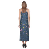 space pattern with planets, comets, constellations V-Neck Open Fork Long Dress