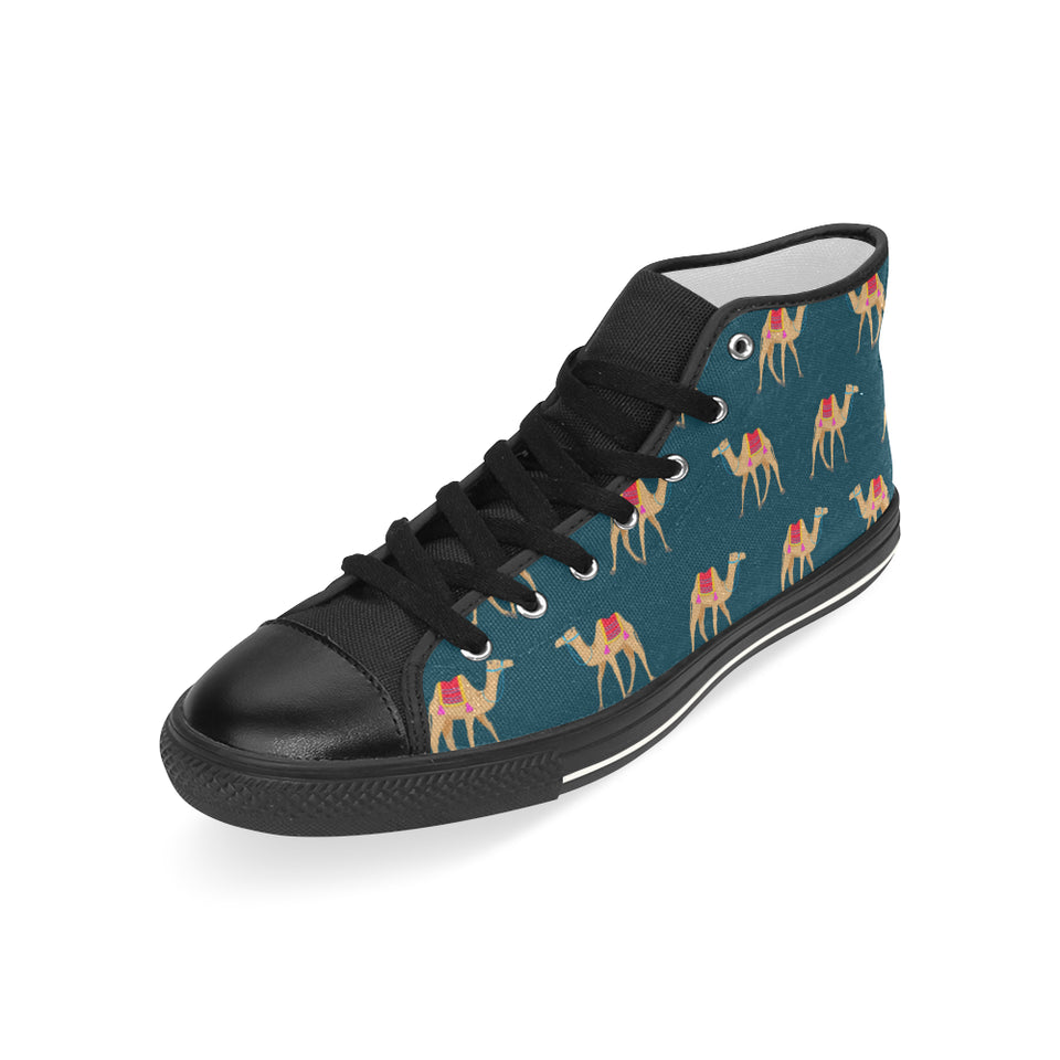 Camel pattern blue blackground Men's High Top Canvas Shoes Black
