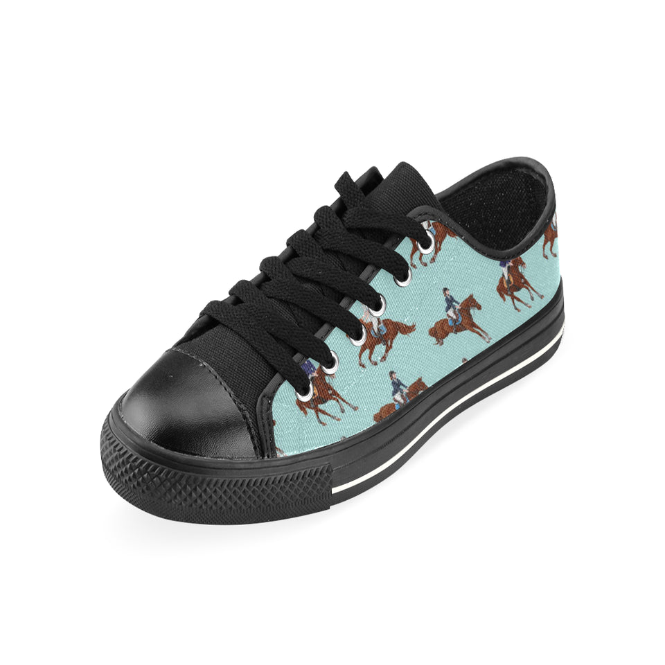 Horses running horses rider pattern Men's Low Top Canvas Shoes Black