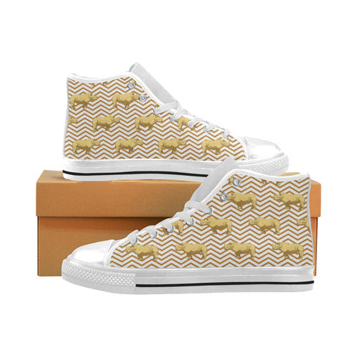 Rhino yellow theme pattern Men's High Top Canvas Shoes White