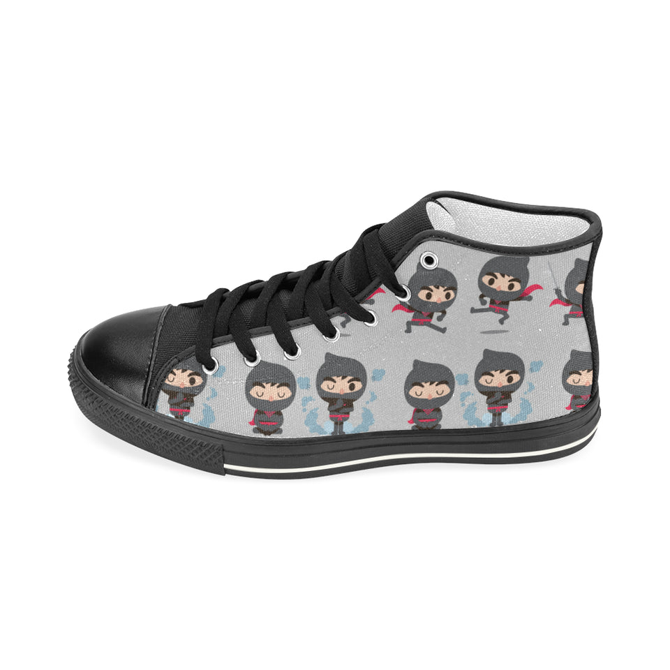 Cute ninja pattern Women's High Top Canvas Shoes Black