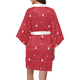 Christmas tree star snow red background Women's Short Kimono Robe