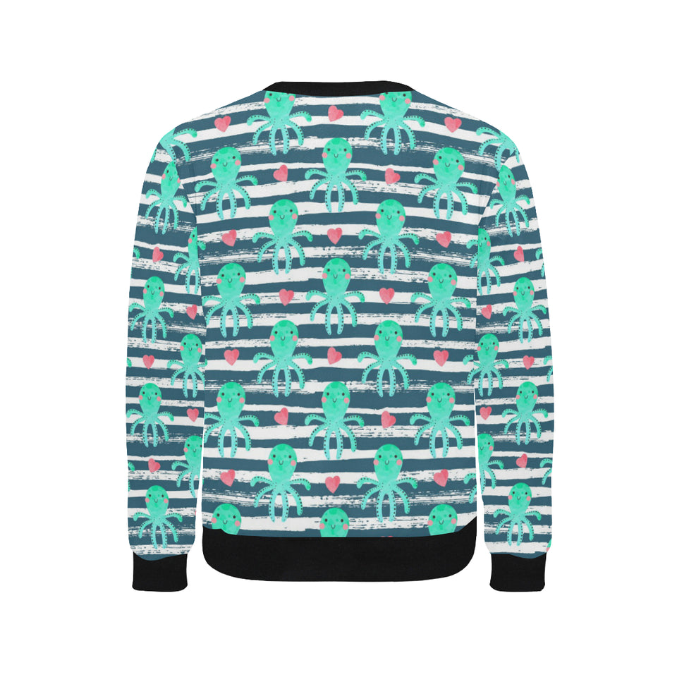 Cute octopuses heart striped background Men's Crew Neck Sweatshirt