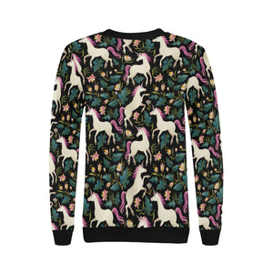 Unicorns forest background Women's Crew Neck Sweatshirt