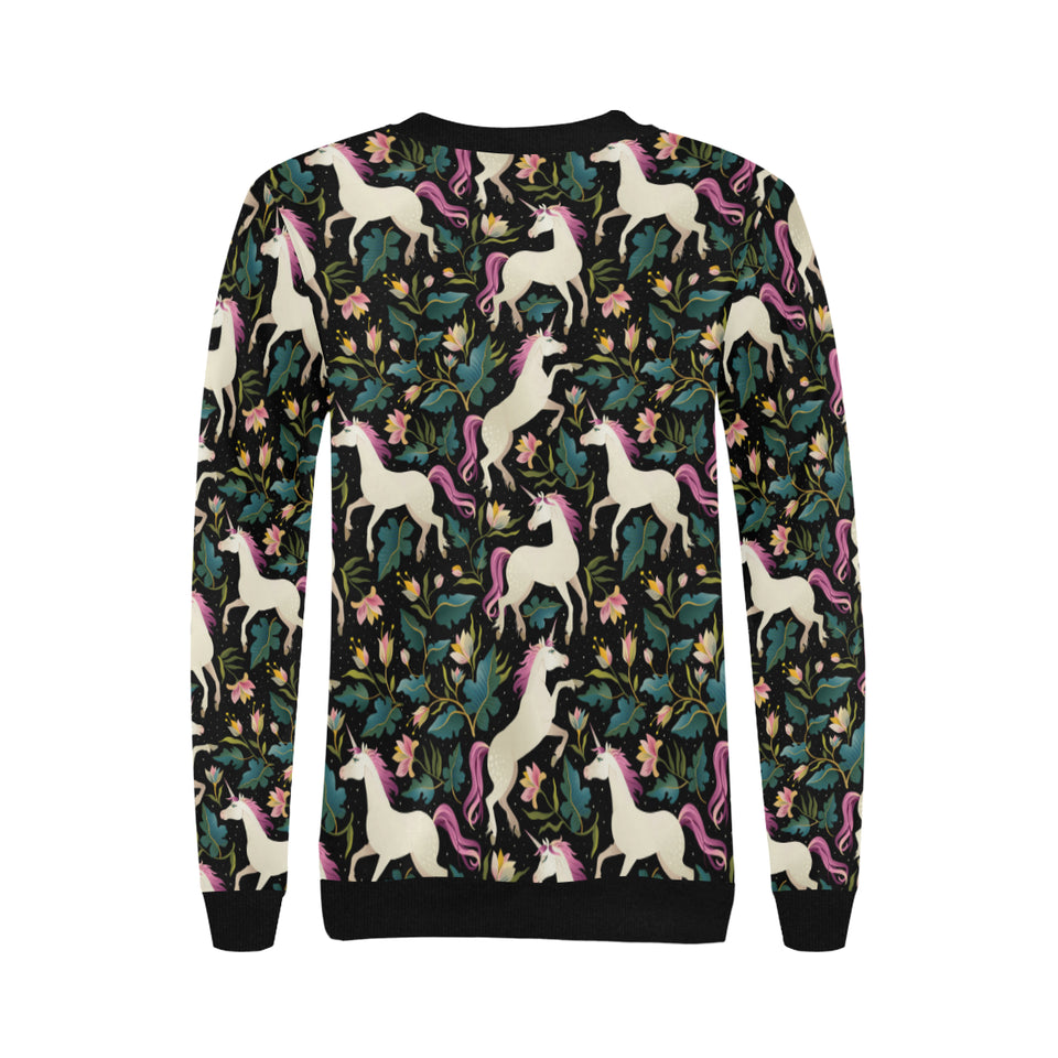 Unicorns forest background Women's Crew Neck Sweatshirt