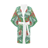 heliconia palm and monstera  leaves pattern Women's Short Kimono Robe