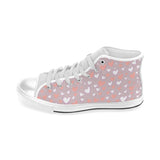 coral white heart pattern Men's High Top Canvas Shoes White