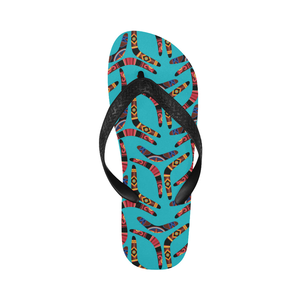 Boomerang Australian aboriginal ornament blue back Unisex Flip Flops