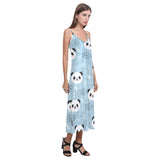 Cute panda pattern V-Neck Open Fork Long Dress