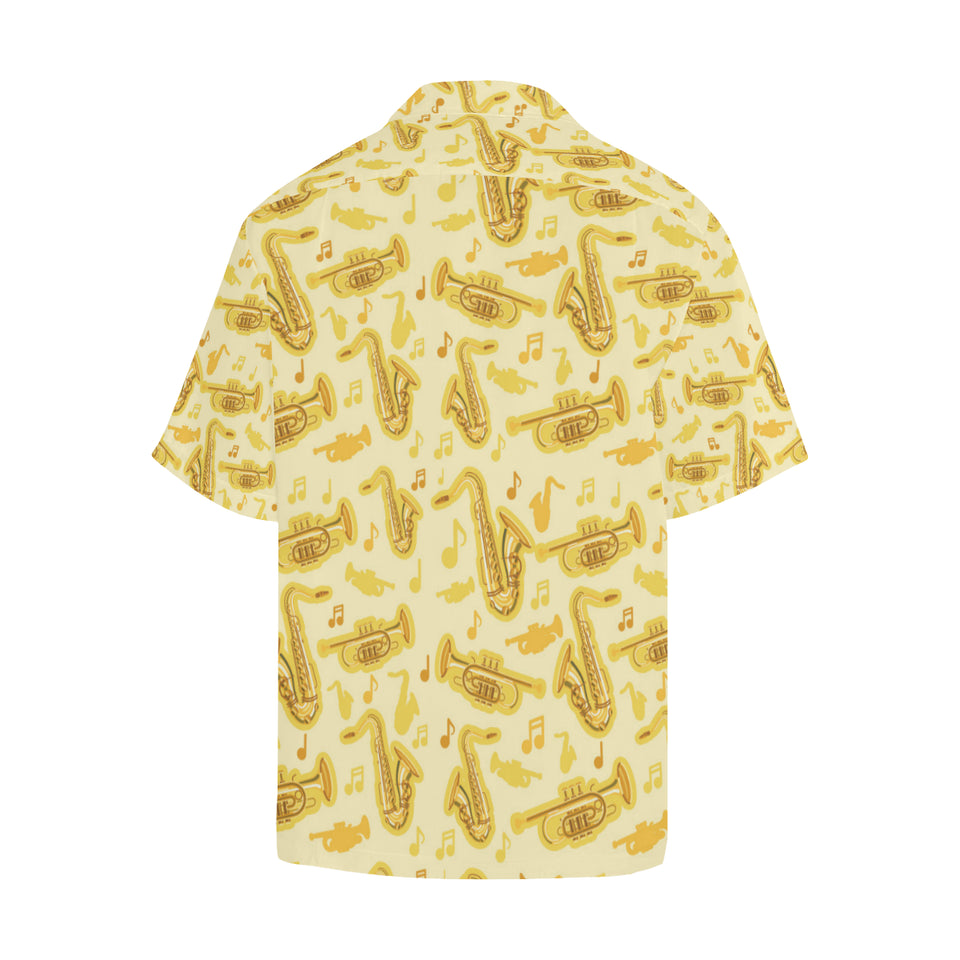Saxophone cornet pattern yellow background Men's All Over Print Hawaiian Shirt