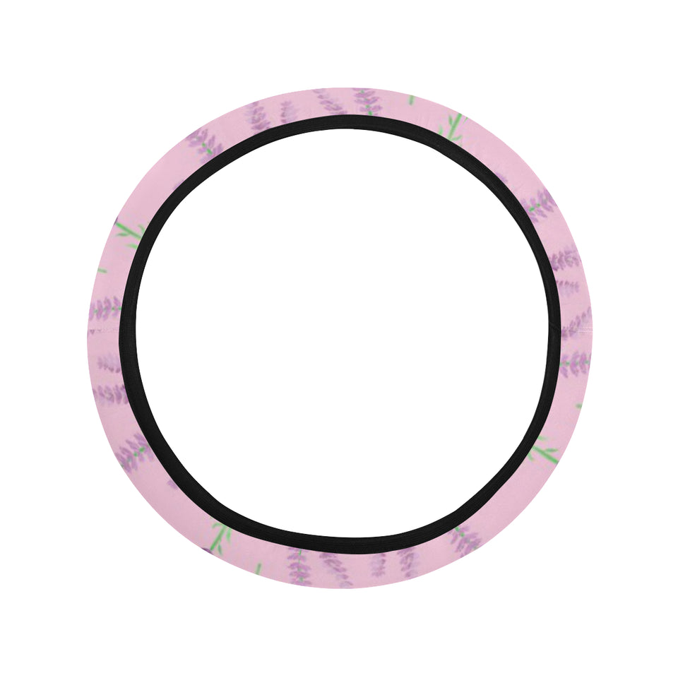 Lavender pattern pink background Car Steering Wheel Cover
