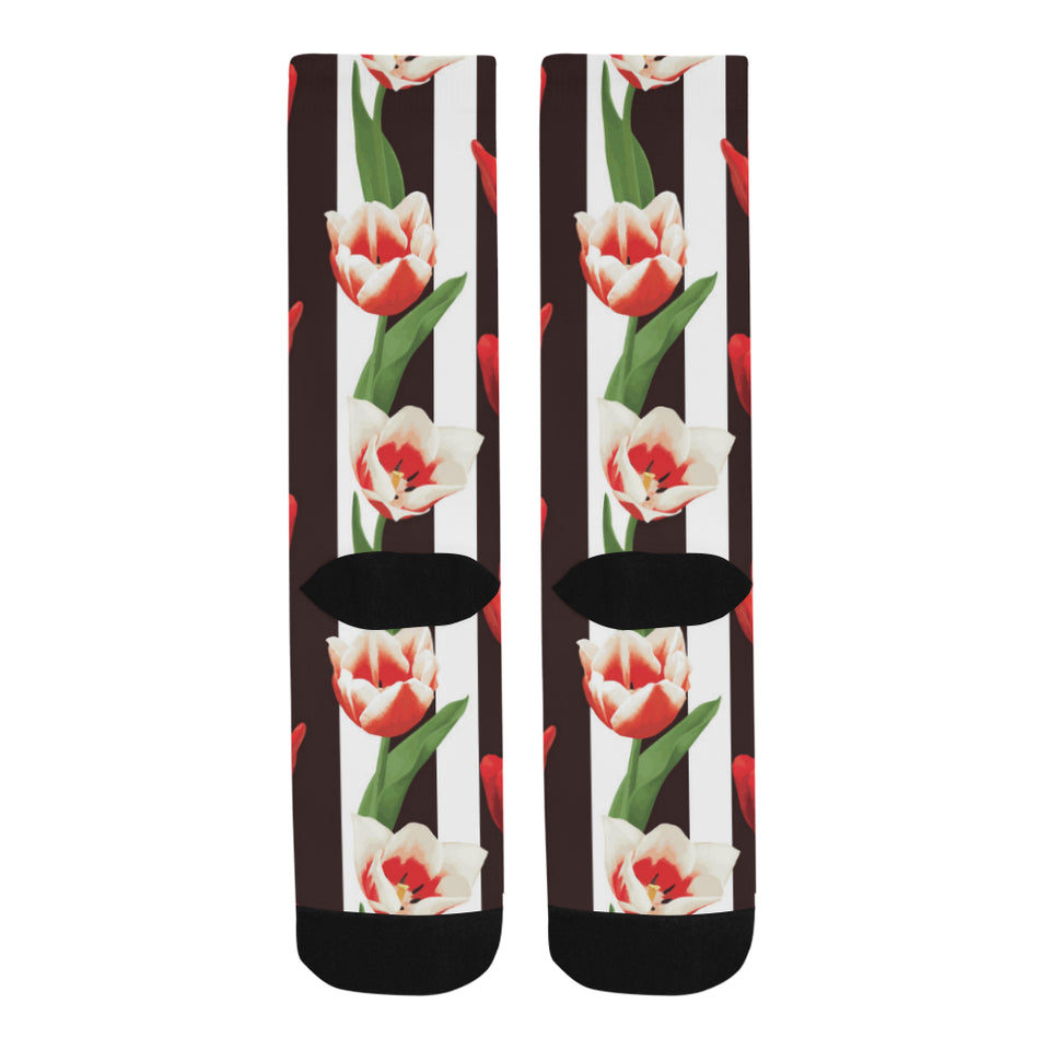 red and white tulips pattern Crew Socks