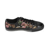Horse head wild roses pattern Men's Low Top Canvas Shoes Black