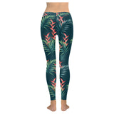 heliconia flowers, palm and monstera leaves on bla Women's Legging Fulfilled In US
