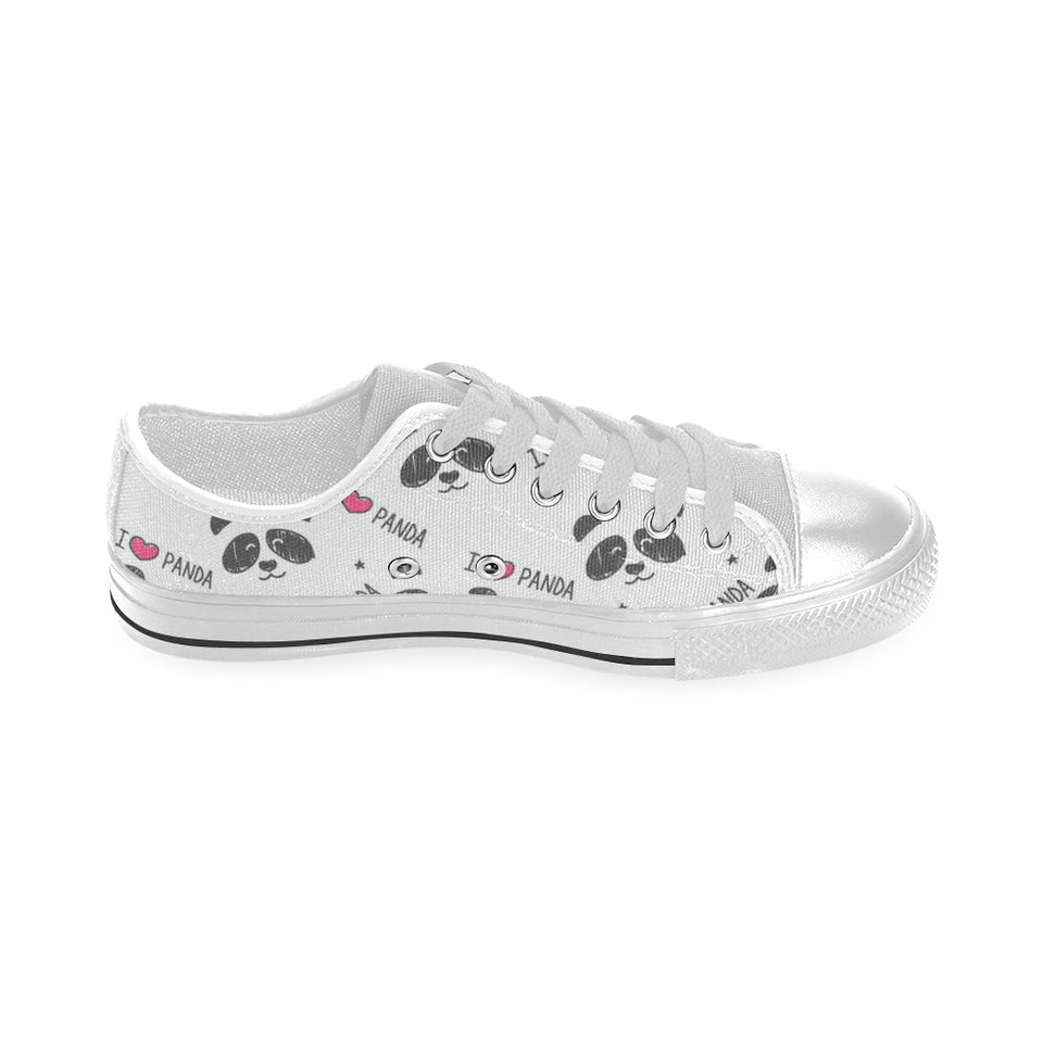 Hand Drawn faces of pandas pattern Men's Low Top Canvas Shoes White