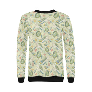 Hand drawn sea turtle fish pattern Women's Crew Neck Sweatshirt