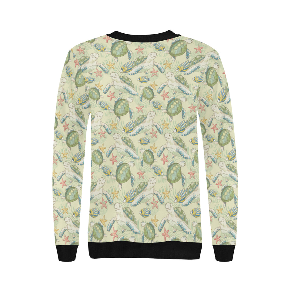 Hand drawn sea turtle fish pattern Women's Crew Neck Sweatshirt