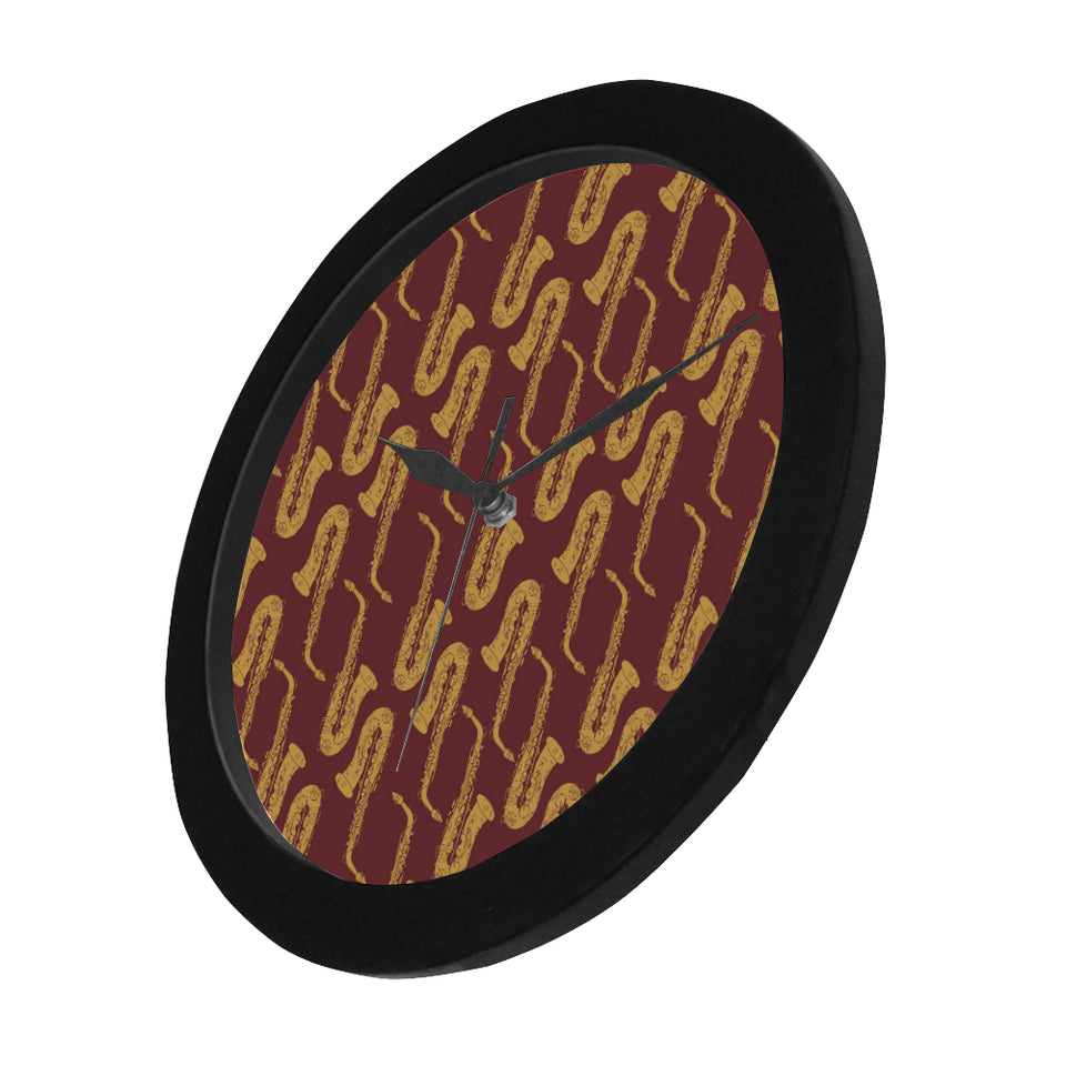 Hand drawn gold saxophone red background Elegant Black Wall Clock